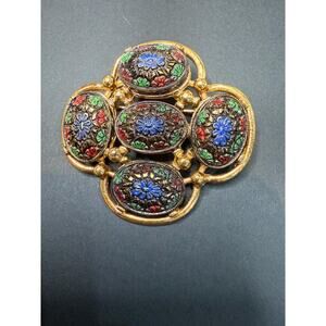 Vintage Sarah Coventry “Light Of The East” Mosaic Brooch Gold Tone (1968)